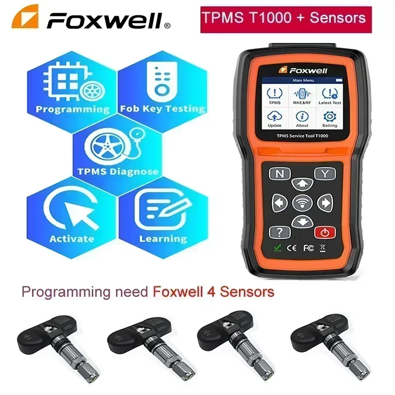 Foxwell T1000 TPMS Key Tire Pressure Monitoring Tool for Car T10 Sensors Relearn Tool Programming Universal Tpms Scanner Reader