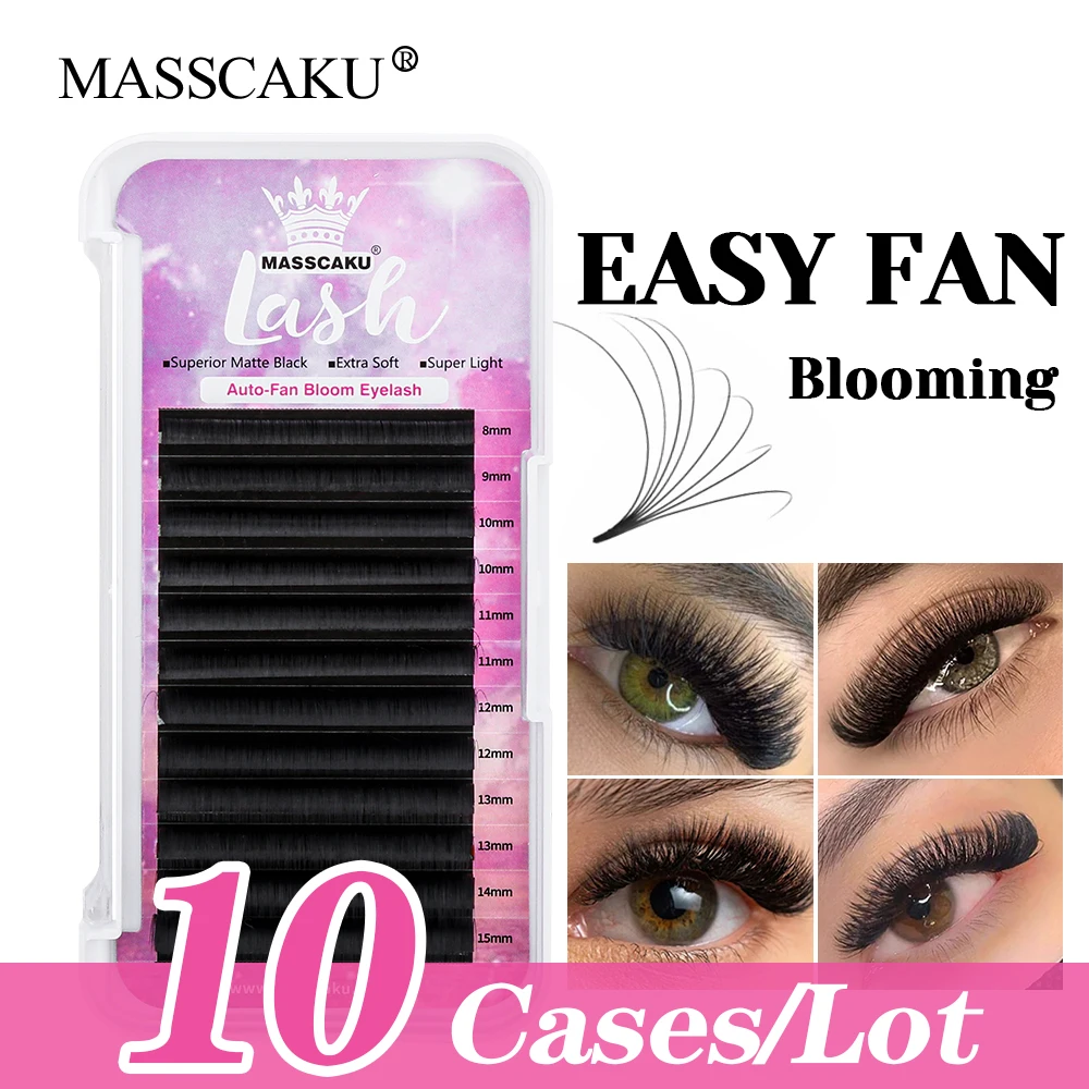 

10cases/lot MASSCAKU Individual Natural Looks Easy Flowering Eyelash 3D Effect Handmade One Second Blooming Eyelashes Supplies