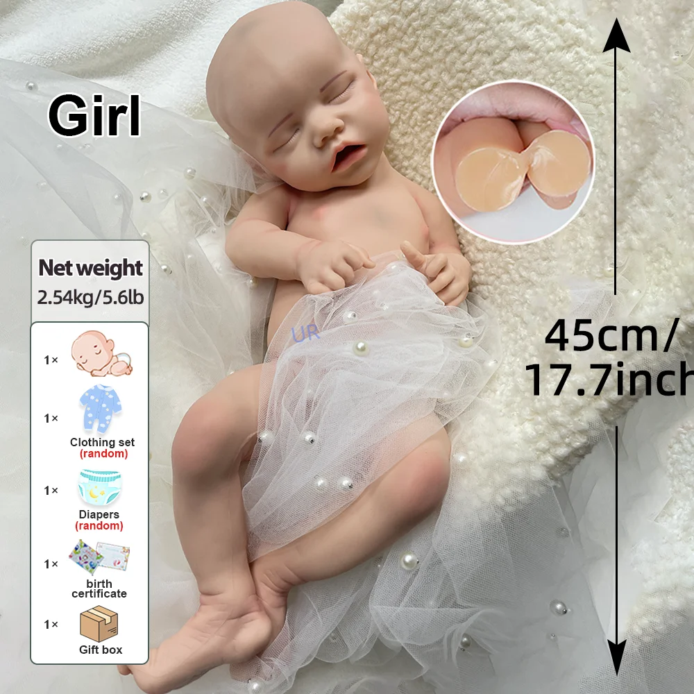Tender Marshmallow Full Body Silicone Reborn Baby Doll About 18 Inch Open Mouth Girl Pacifier For Kids Age 3+ Children Toys