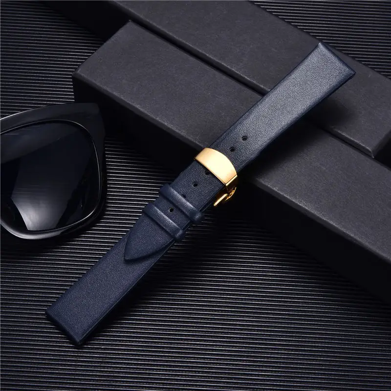 Ultra-thin Genuine Leather Strap 16mm 18mm 20mm 22mm with Automatic Butterfly Clasp for Samsung Galaxy Watch 4 Watchbands