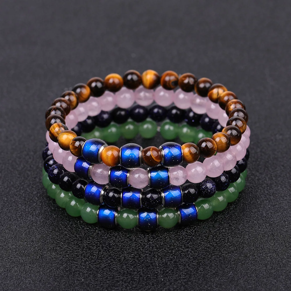 6 Mm Changing Color Mood Bracelet Emotion Temperature Bangle Healing Reiki Rock Minerals Pink Crystal Tiger Eye Beaded Bracelets