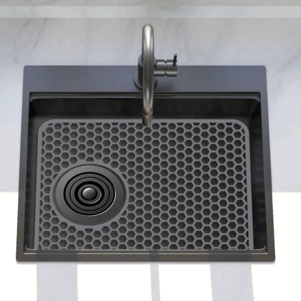 Hollow Design Silicone Dishes Drying Mat Foldable Quick Drain Heat Insulation Drain Pad Heat-Resistant Non-Slip Kitchen Sink Mat