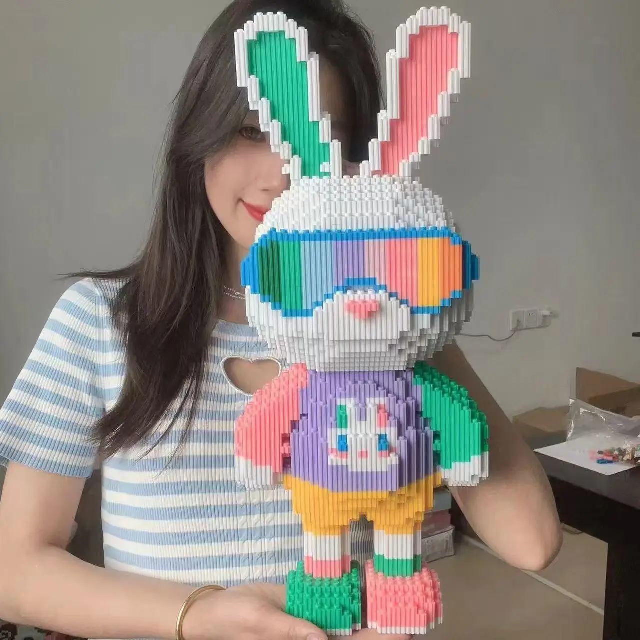 

DIY Kids Toy Candy Rabbit Colorful and Cute Mini 3D Model Desktop Decoration Building Block Micro Bricks Christmas Birthday Gift