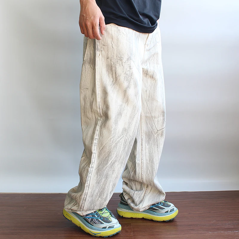 

white dirty do old American vintage pants spring and autumn men's cotton wash loose straight leg trend jeans