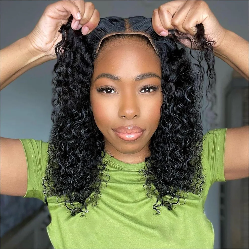 4x4 Put On And Go Glueless Bob Wig Human Hair For Women Kinky Curly Lace Front Wig Pre Plucked Pre Cut Lace Ready To Wear 180%