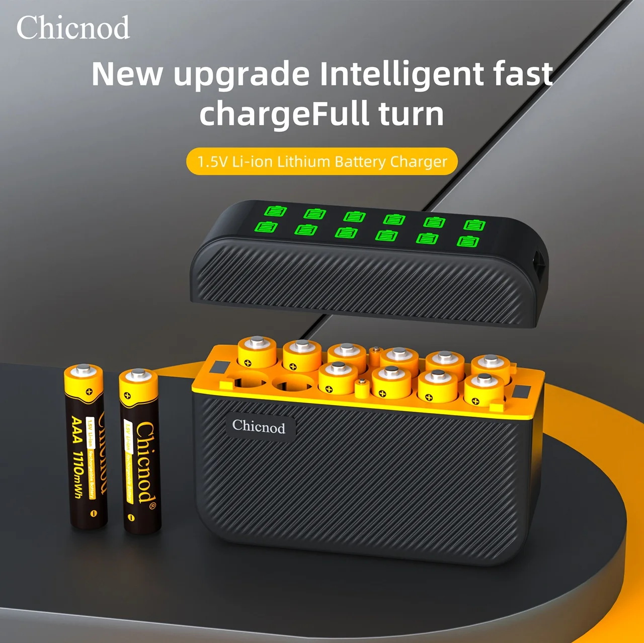 Chicnod 1.5V AAA Rechargeable Battery 1110mWh USB-C Li-ion Batteries with 8-Slot or 12-Slot Magnetic Smart Charger Box