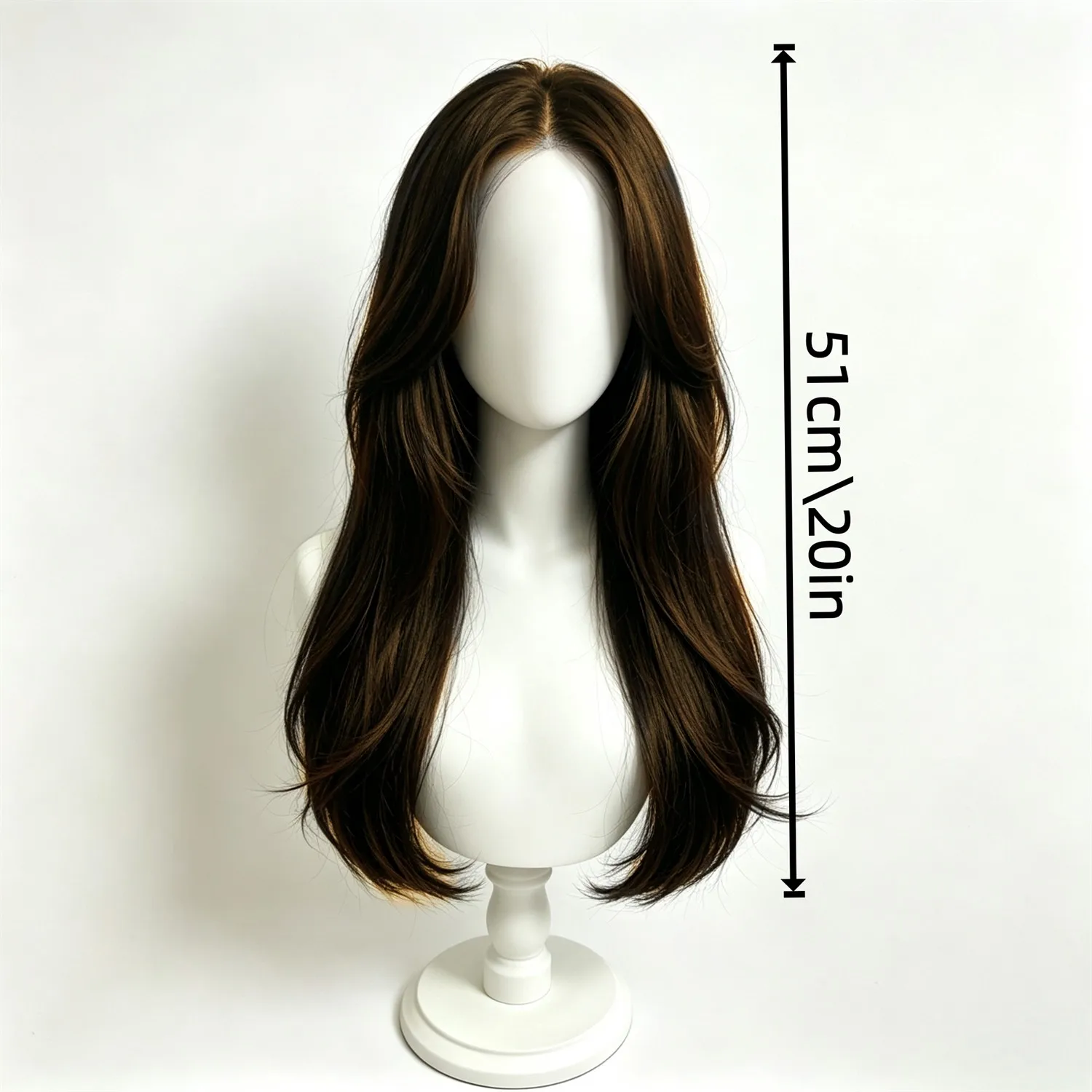 Body Wave Wig 20 Inch Dark Brown 250g Heat Resistant Synthetic Wig For Women Curtain Bangs, dance parties, stage performances