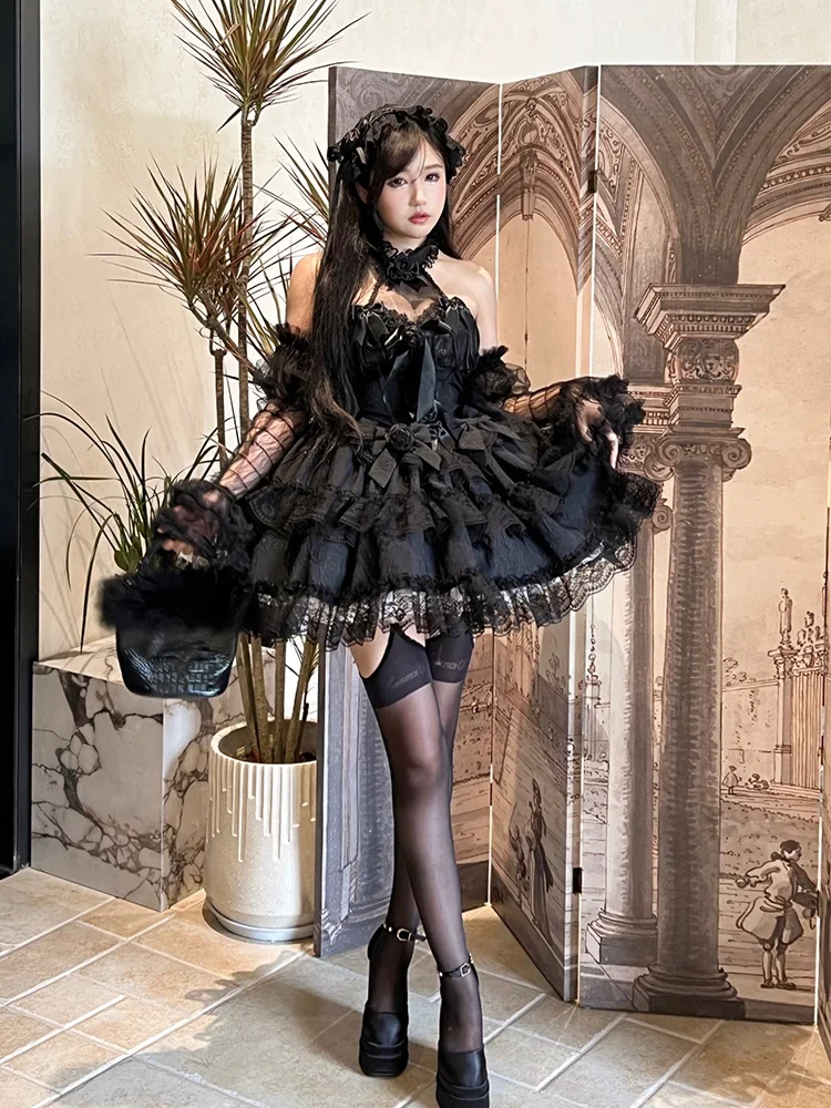 Nuovo originale giapponese Harajuku Hot Girl Fashion Bow Lace Black Dress Lolita Temperament Sweet Kawaii 5 colori Dress