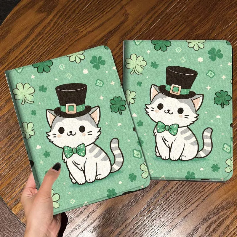 Cartoon White Cat Pizza For iPad Pro Mini Air 1 2 3 4 5 6 7 10 11 th 8 9 gen 11 M4 M5 Foldable Tablet Case Cover