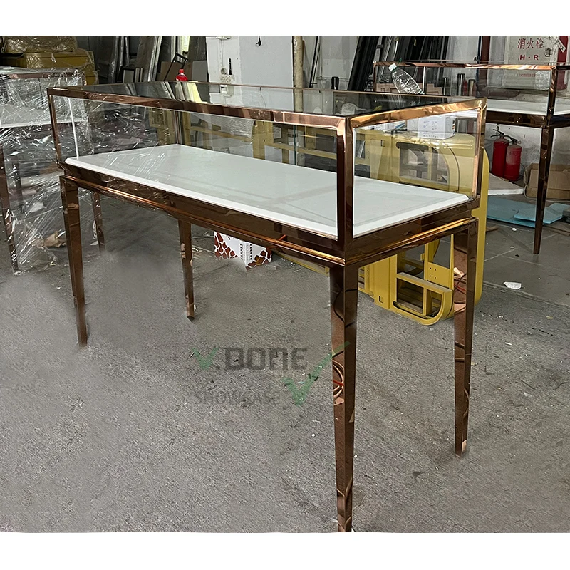 

Customize.Luxury Gold Stainless Steel Jewelry Display Showcases Led Lights Suppliers Jewelry Counter Shop showcase