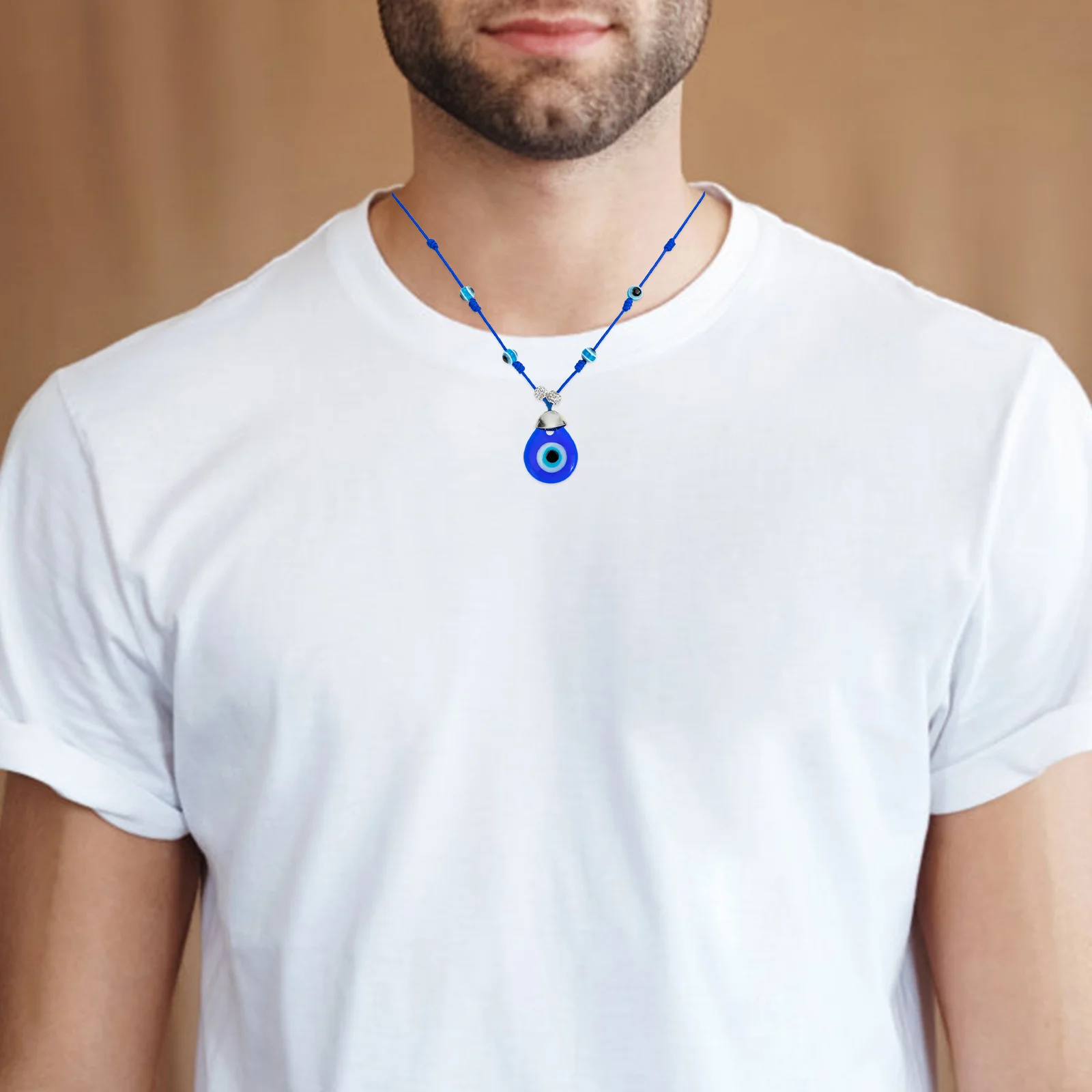

Men Necklace Evil Eye Pendant Blue Eye Glass Clavicle Chain Cool Adjustable Neck Accessory for Dancing Bar Party
