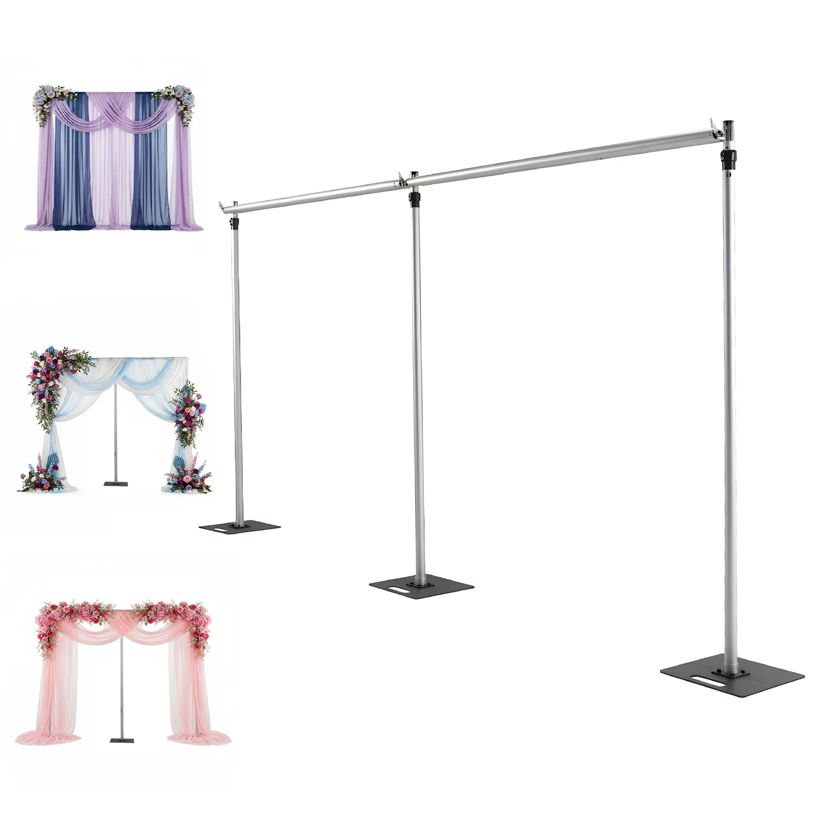 

Комплект для фотозоны: Стойка-держатель для фона 118x236 дюймов с двойной перекладиной и металлическим основанием, регулируемая по высоте, для церемоний, вечеринок, свадеб, видеостудий