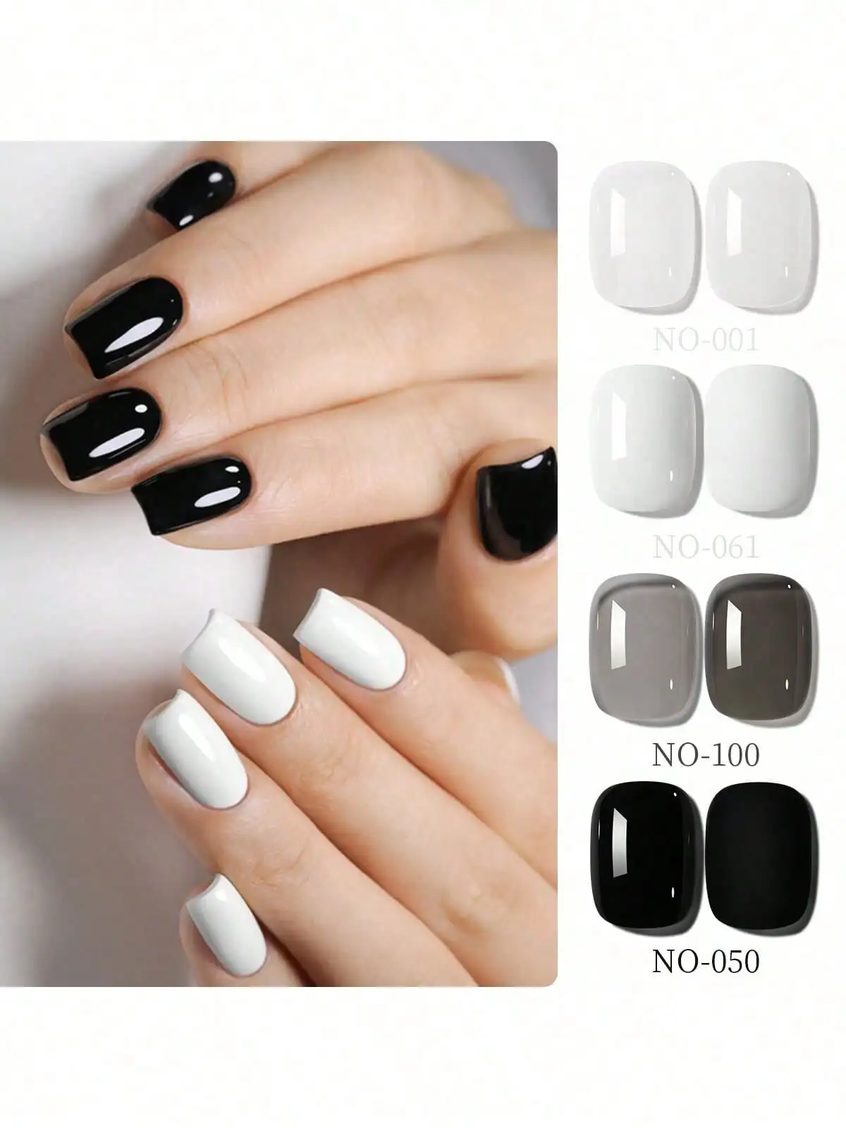 

XEIJAYI 4Pcs 15ml Classic Black And White Light Therapy Nail Polish Gel Set, Black And White Eternal Classic,High Saturation
