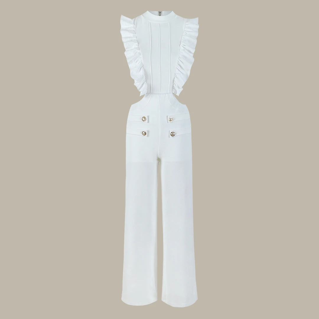 Sexy Ruffle Sleeveless Women One Piece Pants Set 2024 Style Solid Color Overalls Lady Bodysuit Mujer Jumpsuit Female Clothing