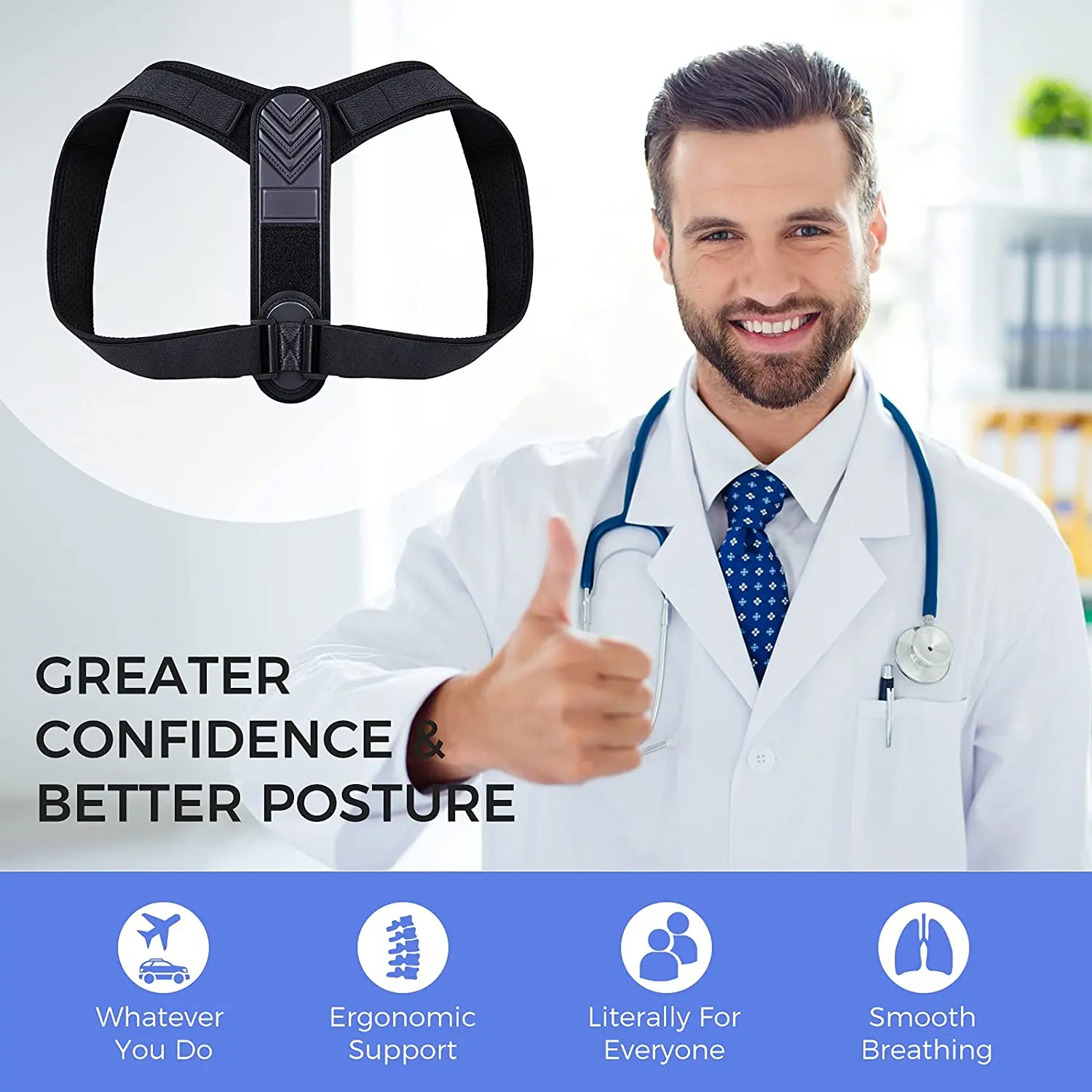 NEENCA Posture Corrector Upper Back Brace for Women and Men Neck Shoulder Pain Relief Belt Adjustable Back Support Straightener