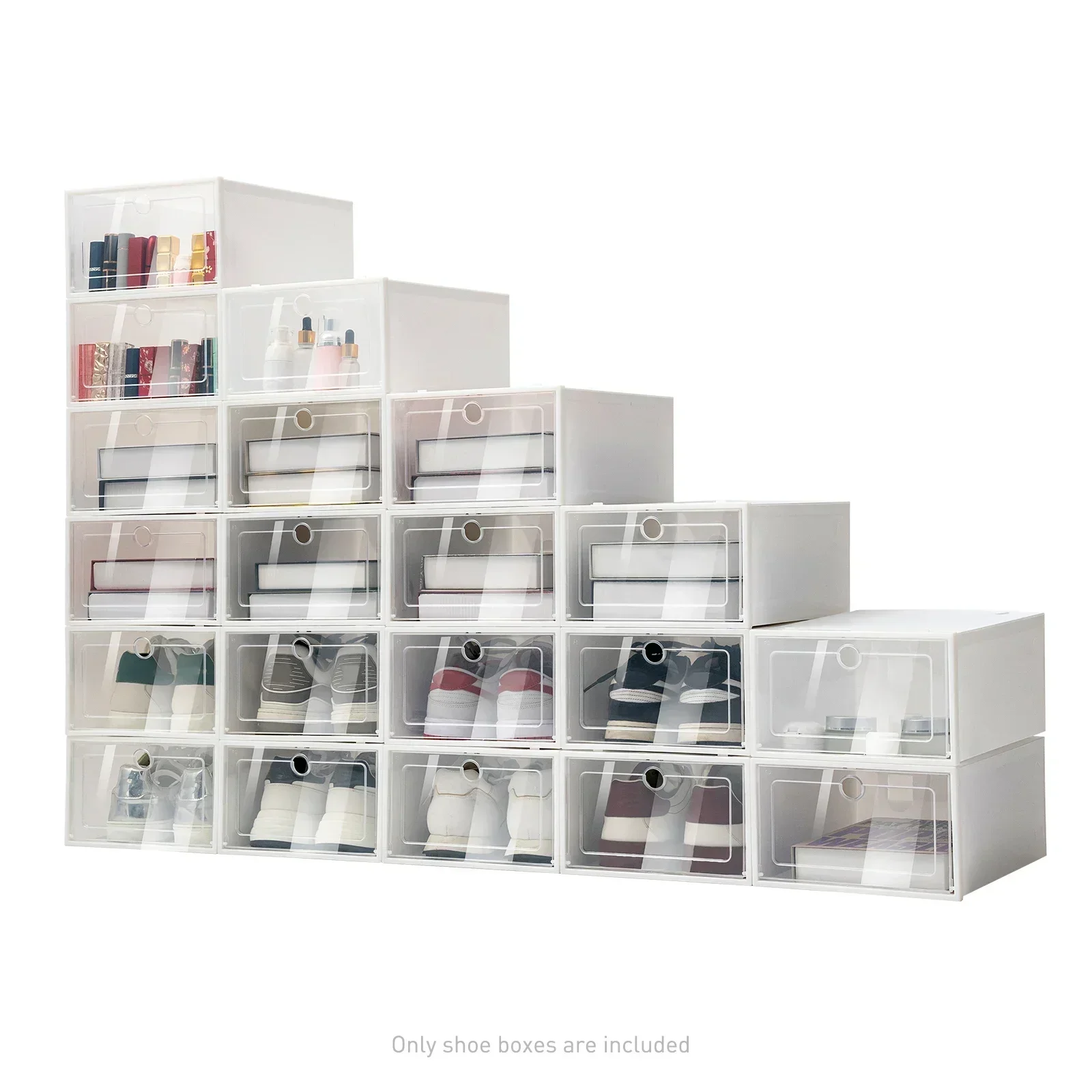 20PCS Clear Plastic Shoe Storage Boxes Clamshell Stackable and Foldable Display Shoe Rack Container for Closet Requires Assembly