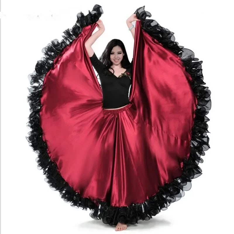 สีแดงสี Flamenco Dance กระโปรงเหรียญทองสเปนเต้นรําเครื่องแต่งกายผู้หญิง vestido Flamenco 180-720 องศา PLUS ขนาด