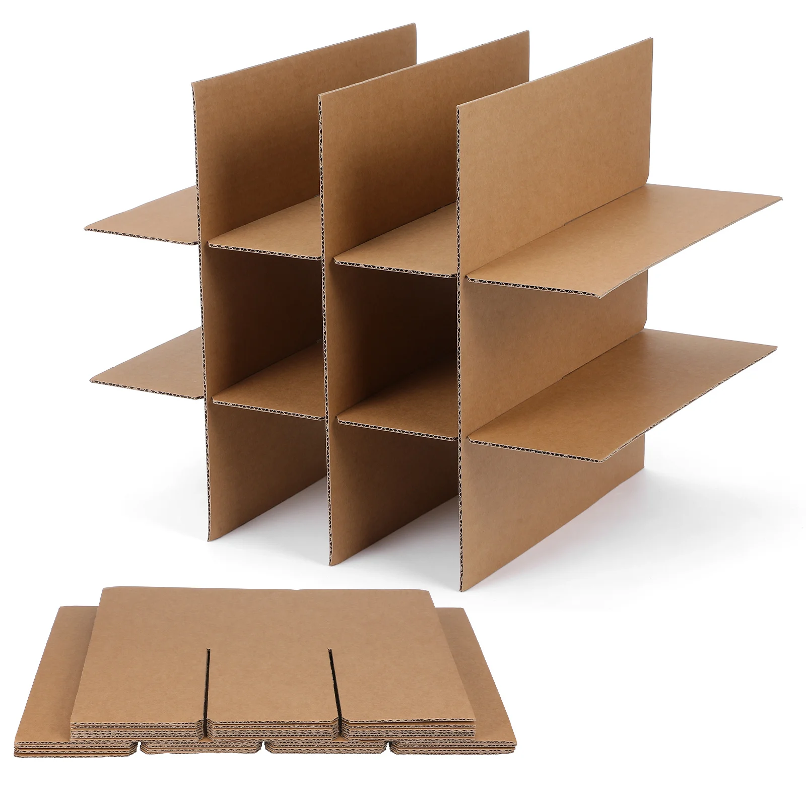 5pcs Box Storage Bins with Dividers Medium Moving Kitchen Packing Organizers Beige Paper Supply Kit