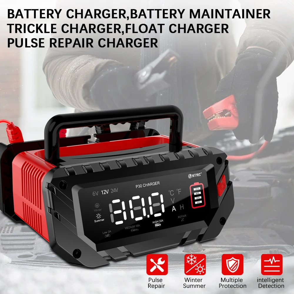 Car Battery Charger Full Automatic LCD Display for Repair Car Maintainer 120W 6V/12V Multiple Protections Protect Quick Charger