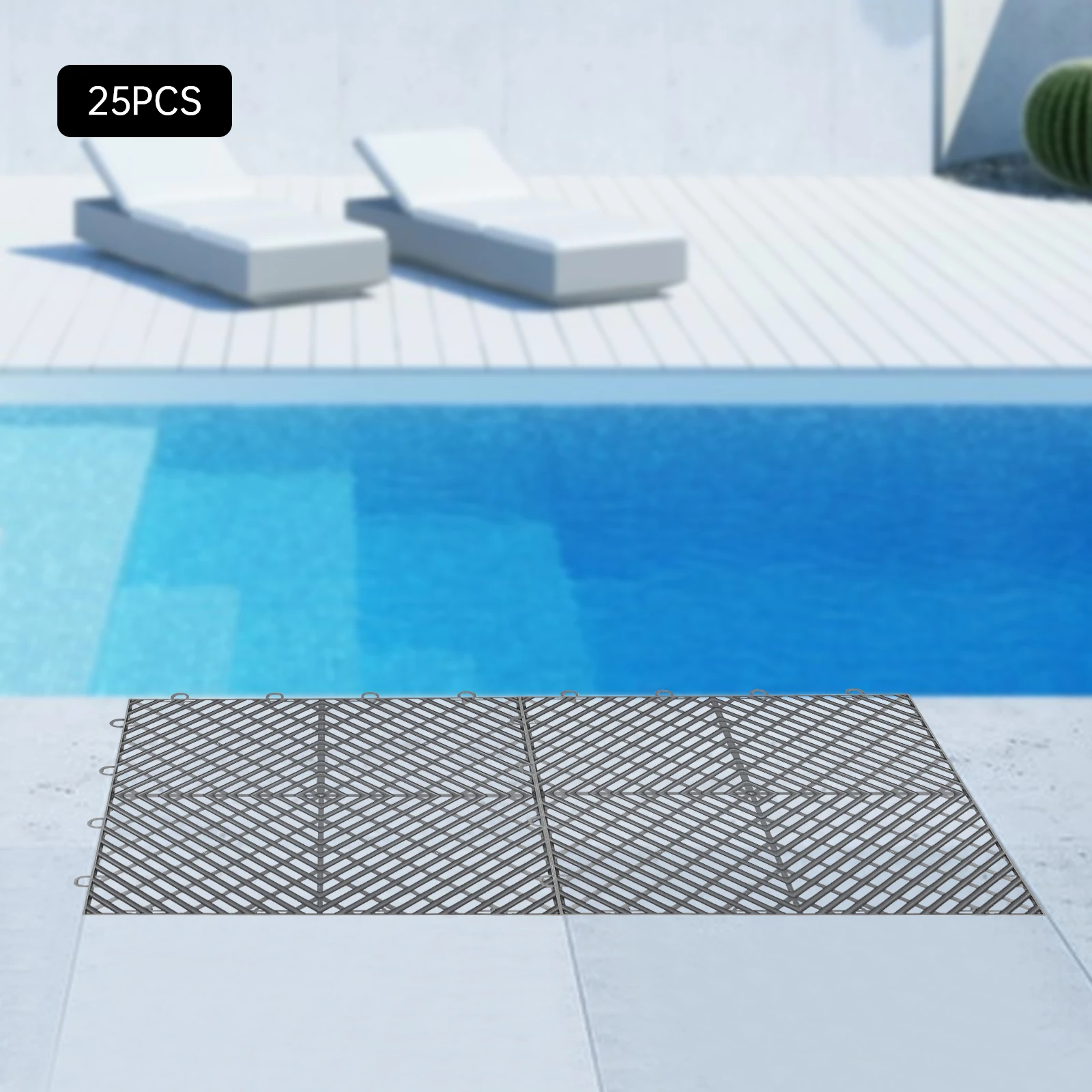 25PCS กระเบื้องกราไฟท์ Interlocking,12x12x0.5 นิ้วกระเบื้องระบายน้ํา, พื้นดาดฟ้าสําหรับสระว่ายน้ําห้องน้ําดาดฟ้าลานโรงรถ
