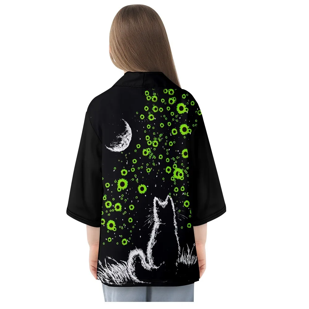 Fashion Cat Flower Print Japanese Kimono Summer Beach Yukata Shirt Haori Summer Casual Women Cardigan Tops