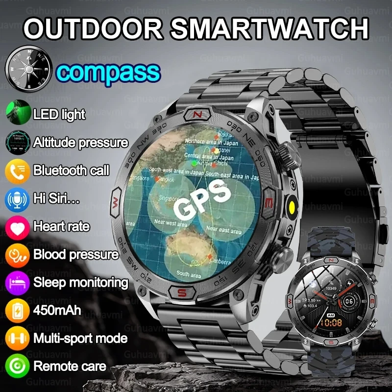 For Huawei Xiaomi Smart Watch Men GPS Tracker AMOLED 466*466 HD Screen Heart Rate Bluetooth Call Outdoor Sport SmartWatch 2024