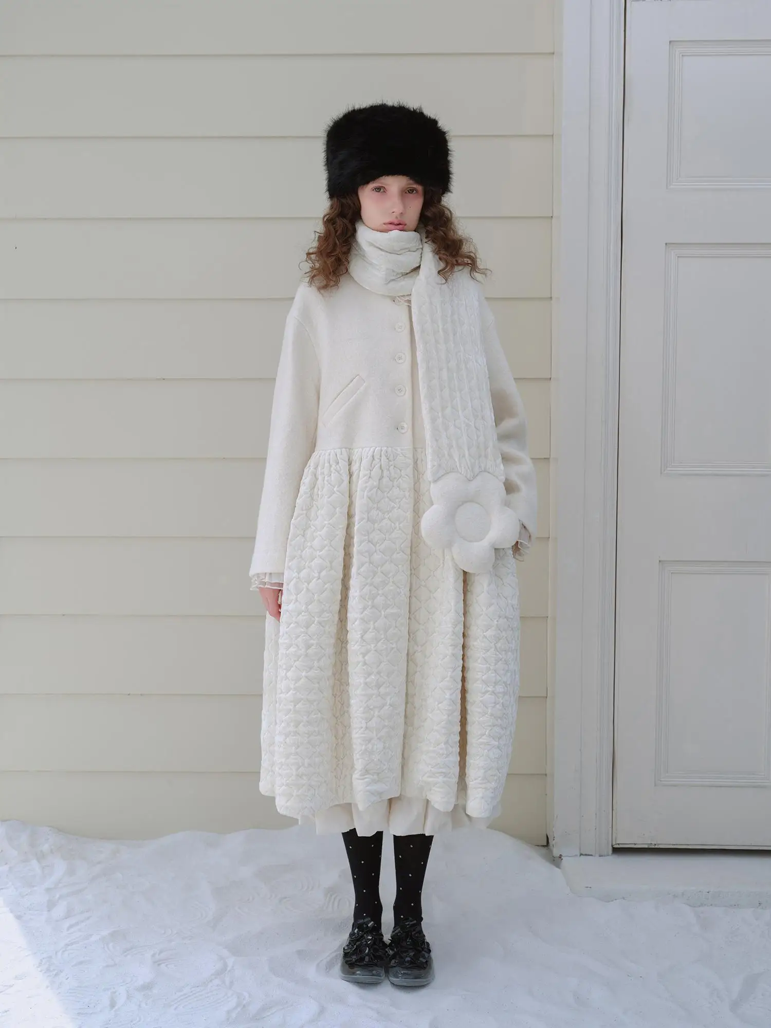 

Длинное пальто из бархата и хлопка с шерстяными вставками, с шарфом-воротником и ромбовидным узором, в японском стиле, женская верхняя одежда