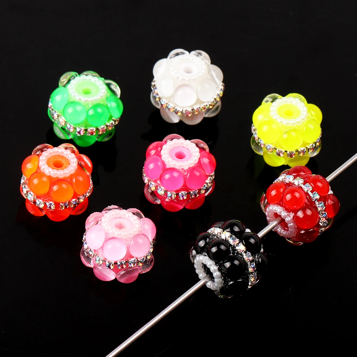 4/9pcs Random Color Flower Cluster Rhinestone Decor Acrylic Beads 16*18mm Loose Beads For DIY Bracelet Necklace Craft Making