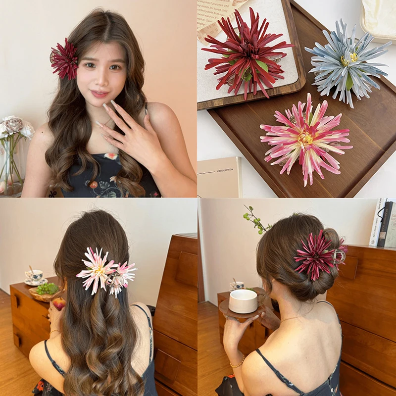 

Vintage Flower Hair Claw Women Girls Elegant Hair Clip Barrettes Sweet Chrysanthemum Shark Clips Hair Accessories Headwear