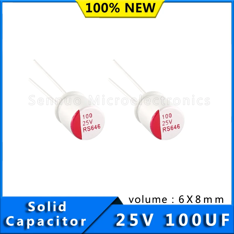 10pcs New DIP 100uF 25V 6x8mm Super Low ESR 25V100uF For Motherboard VGA Solid Aluminum Capacitor 100UF25V 6*8mm High Quality