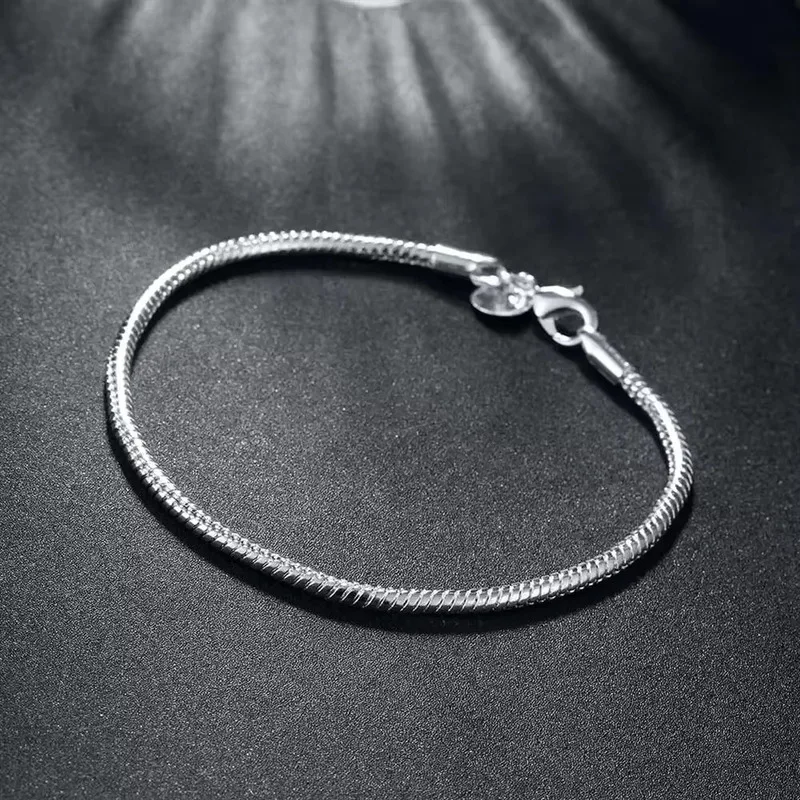 

Luxury 925 sterling silver 3mm snake bone Bracelets 20cm for woman man jewelry fashion party wedding accessories gifts