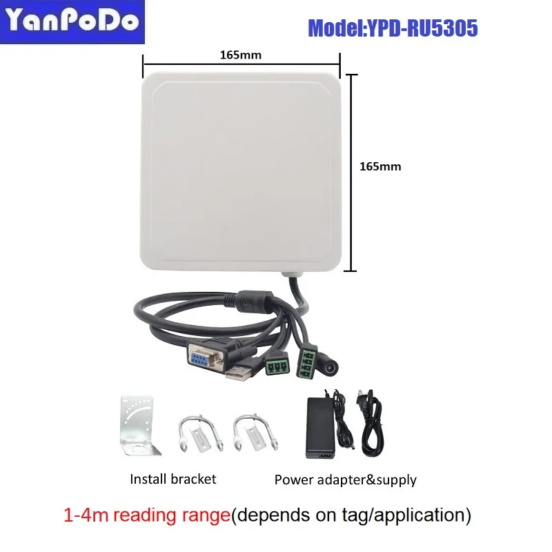 

Yanpodo 1-4m Uhf Rfid Reader Long Range Built in 4dbi Circular Antenna RS232 WG26 WG34 USB RELAY Ethernet for Vehicle Management