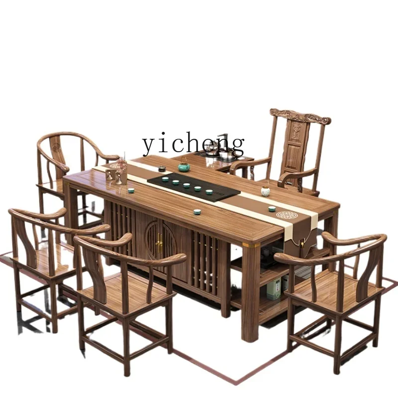 

Zf dry and wet tea table Kung Fu office home coffee table set integrated solid wood tea table chair