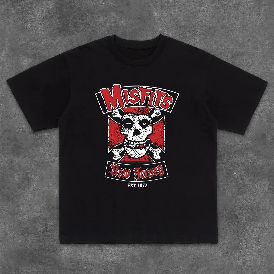 

Short-sleeved T-shirt, Misfits Band Punk Rock, Pure Cotton Round-neck Half-sleeved Shirt