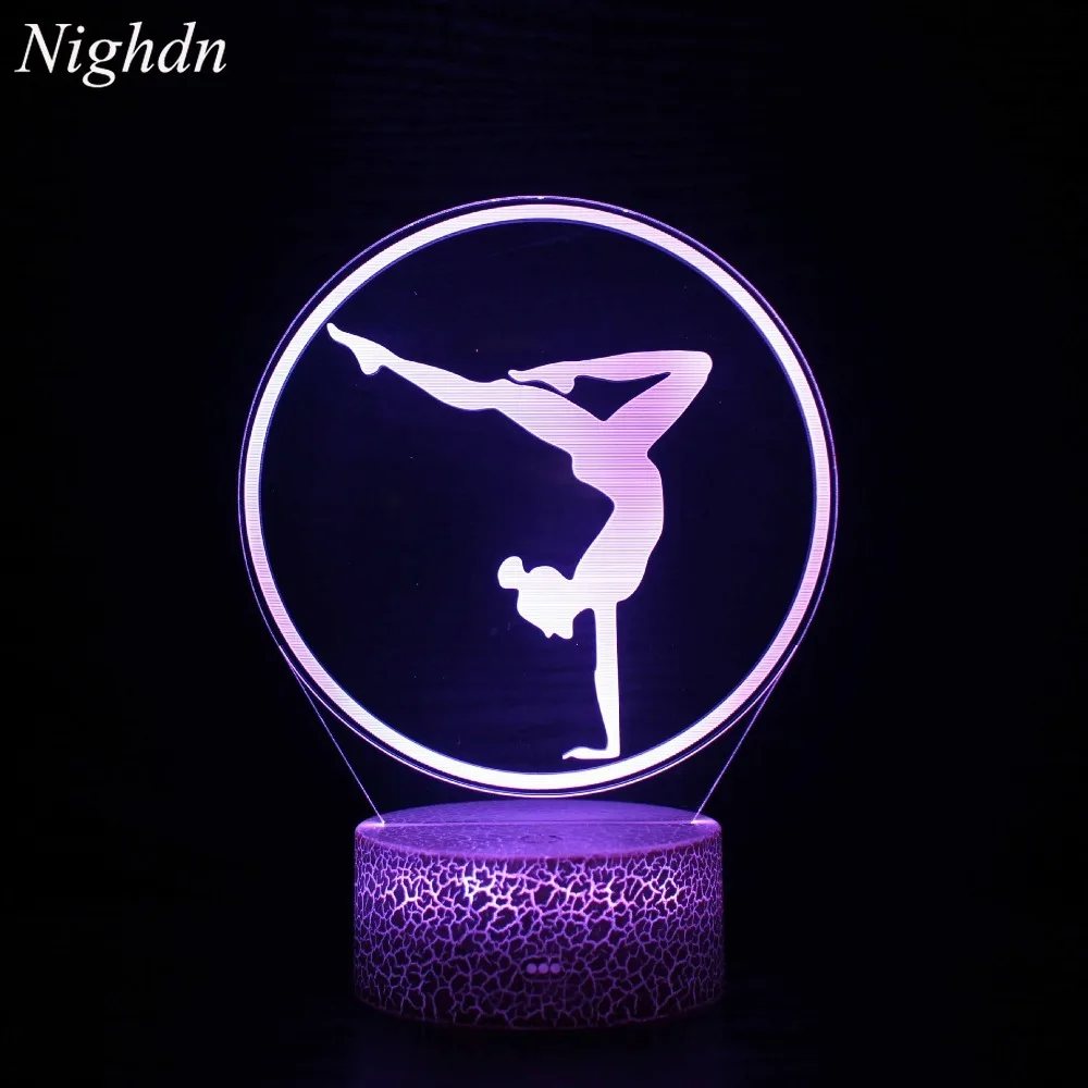 Nighdn Artistic Gymnastics 3D Night Light for Girls Room Decor LED Optical Illusion USB 7 Color Change Birthday Christmas Gift