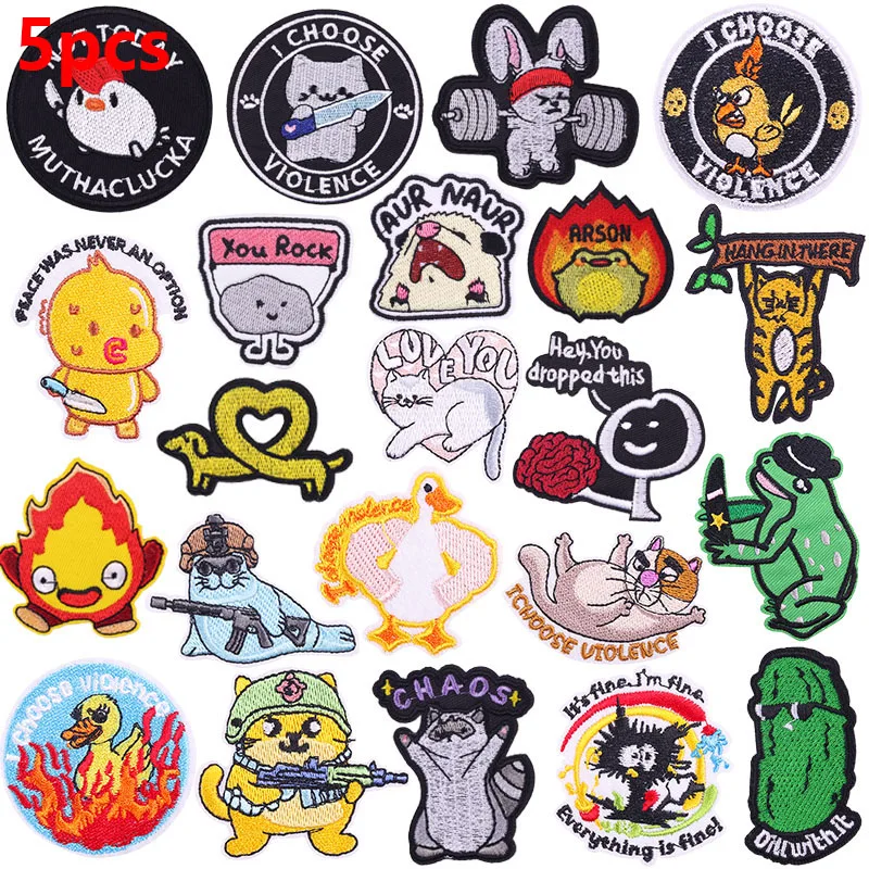 5 Teile/lose Cartoon Tiere Gestickte Patch Kaninchen Katze Frosch Ente Eisen Auf Patches Für Kleidung thermoadhäsive Patches Auf Kleidung