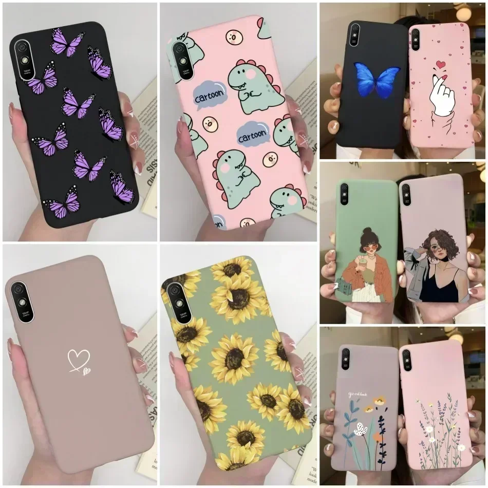 Voor Xiaomi Redmi 9 9C 9A Case Silicon Mode Bloem Meisjes Hart Leuke Telefoon Cover Terug Gevallen Voor Redmi 9C Redmi 9 EEN Case Fundas