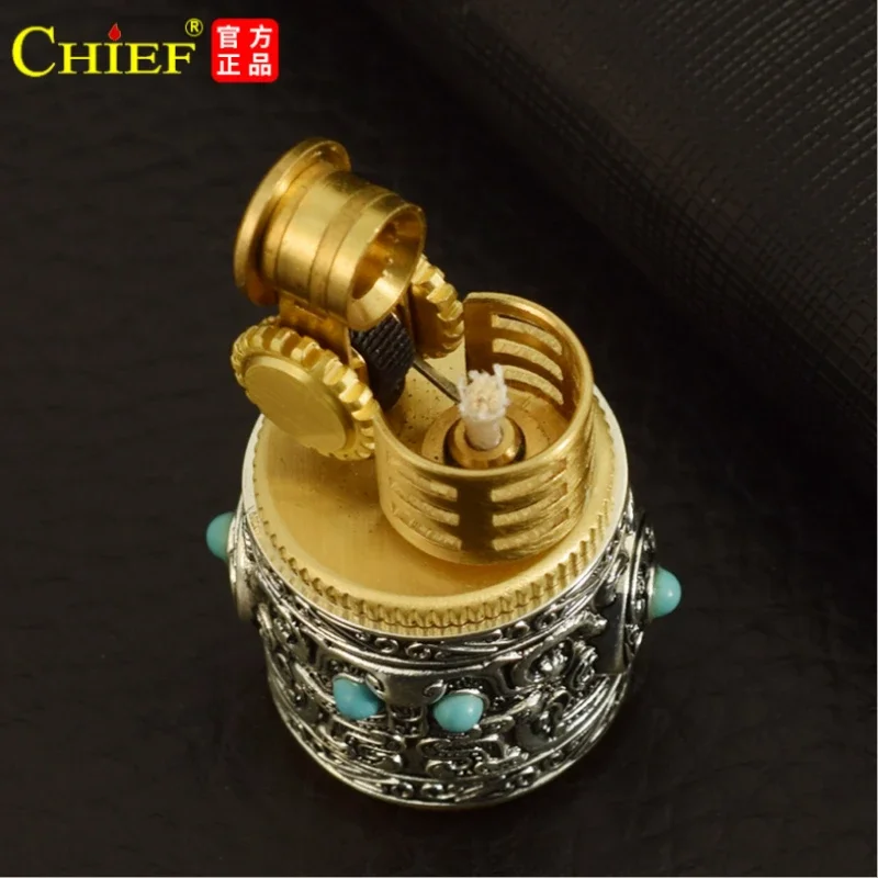 2024 CHIEF Brand Kerosene Lighter Collectible Silver Armor Fun Portable Retro Creative Windproof Smoking Accessories Mens Gift