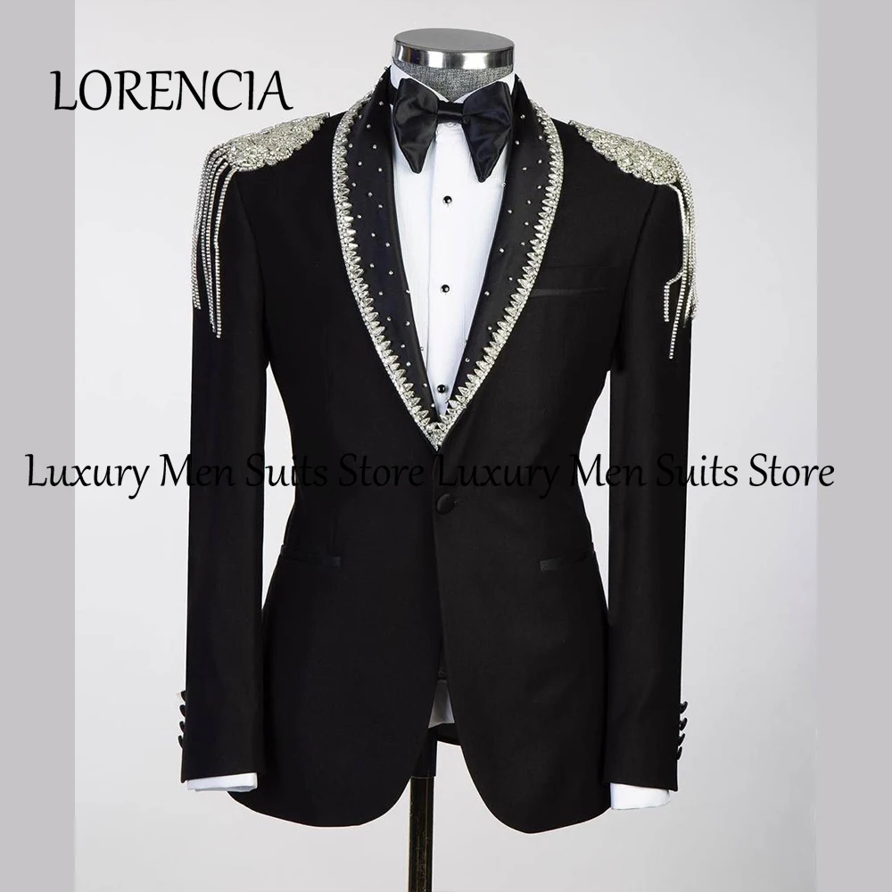 

Sparkling Tassel Beading Suits for Men 2 Piece Shawl Collar Wedding Party Outfits Tuxedos Customized Blazer Pants costumes homme