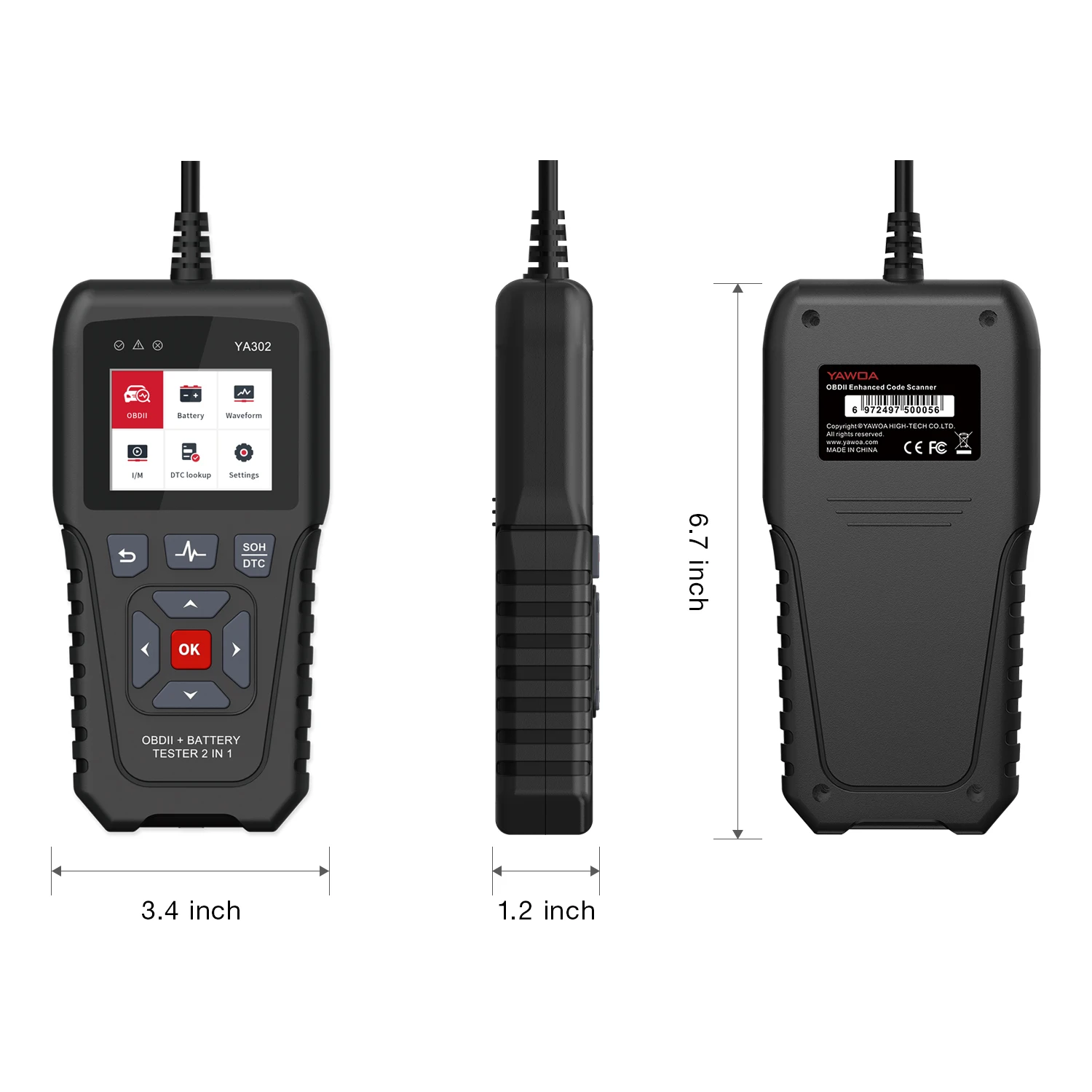 ﻿   2 في 1 جهاز اختبار بطارية السيارة رمز القارئ obd2 100-200 CCA الماسح الضوئي YA302 6 فولت 12 فولت 24 فولت شحن جهاز اختبار بطارية أدوات التشخيص obdi