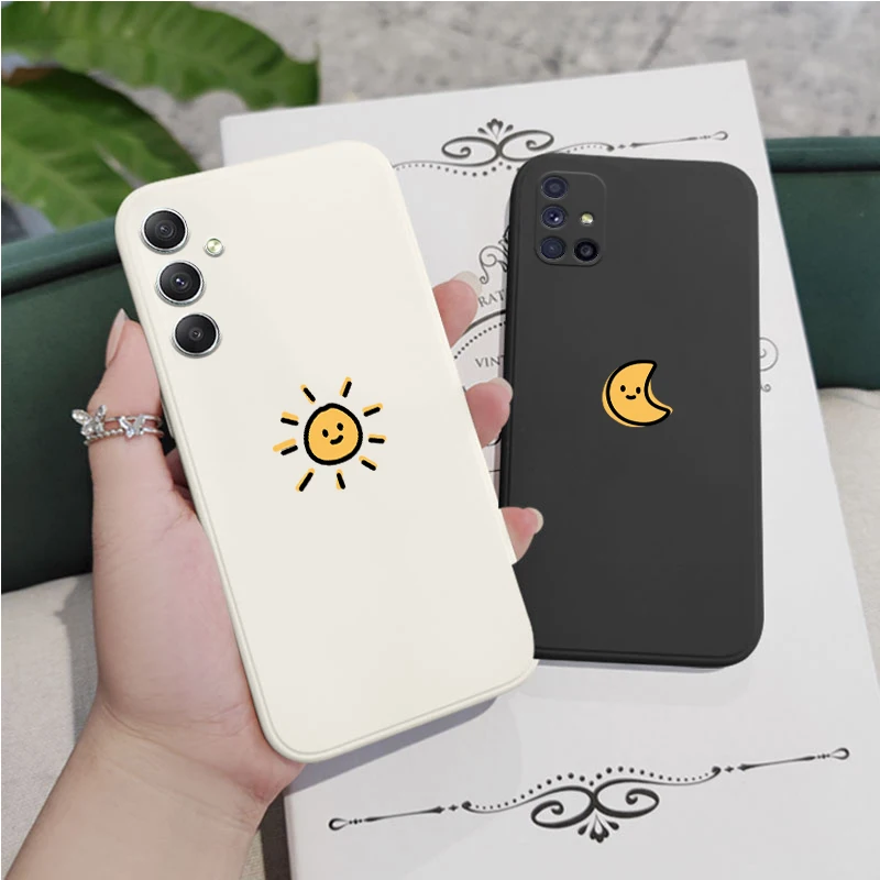 Sun Moon Silicone Phone Case For Samsung Galaxy A34 A54 A21S A21 A50 A20S A13 A23 A52 A72 A32 A53 A33 A73 4G 5G Soft Shell Cover