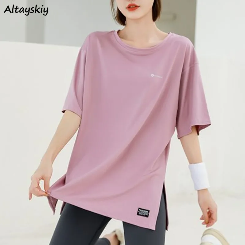 Loose T-shirts for Women Running Clothing Solid O-neck Summer Quick Drying Short Sleeve Korean Style Young Girls Students Soft