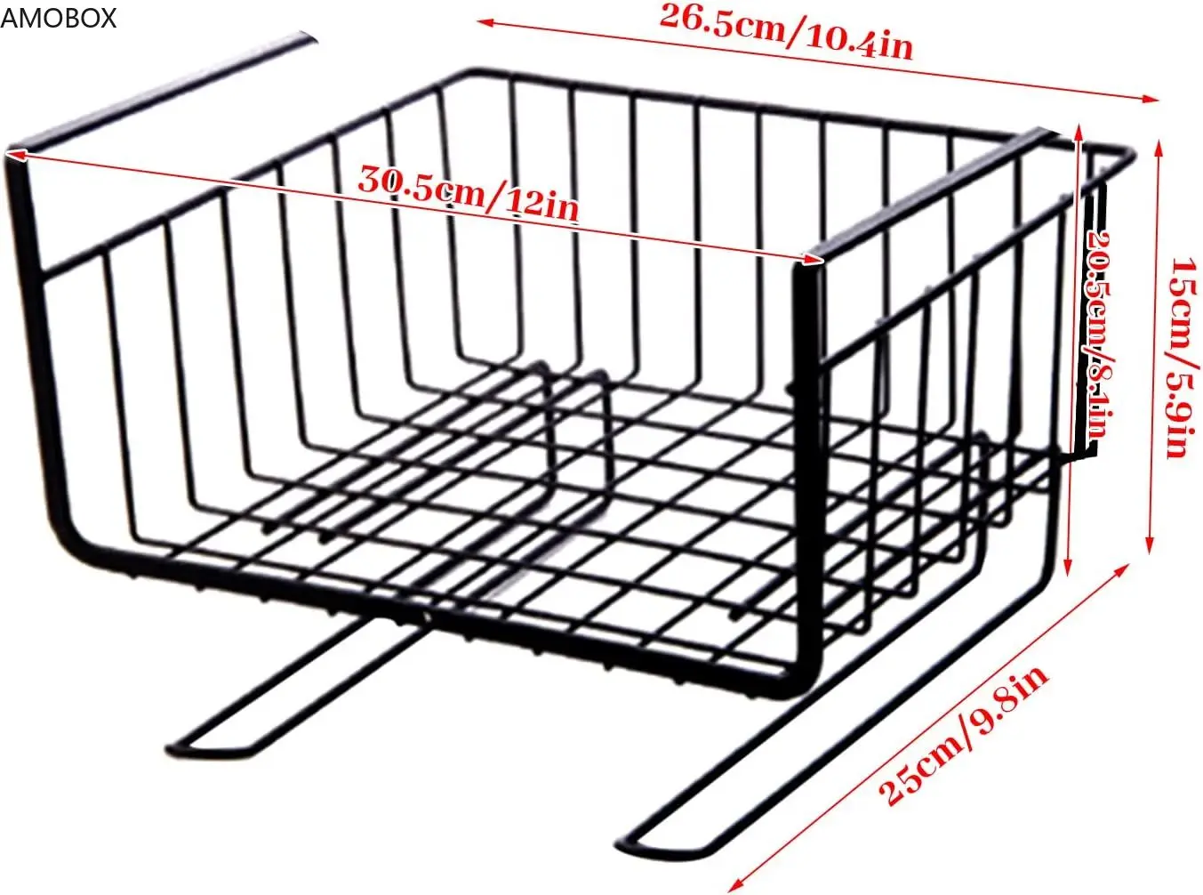 AMOBOX-Compact Hanging Pullout Drawer Basket,Sliding Under Shelf,Storage Organizer,Metal Wire Attaches to Shelving, Easy Install