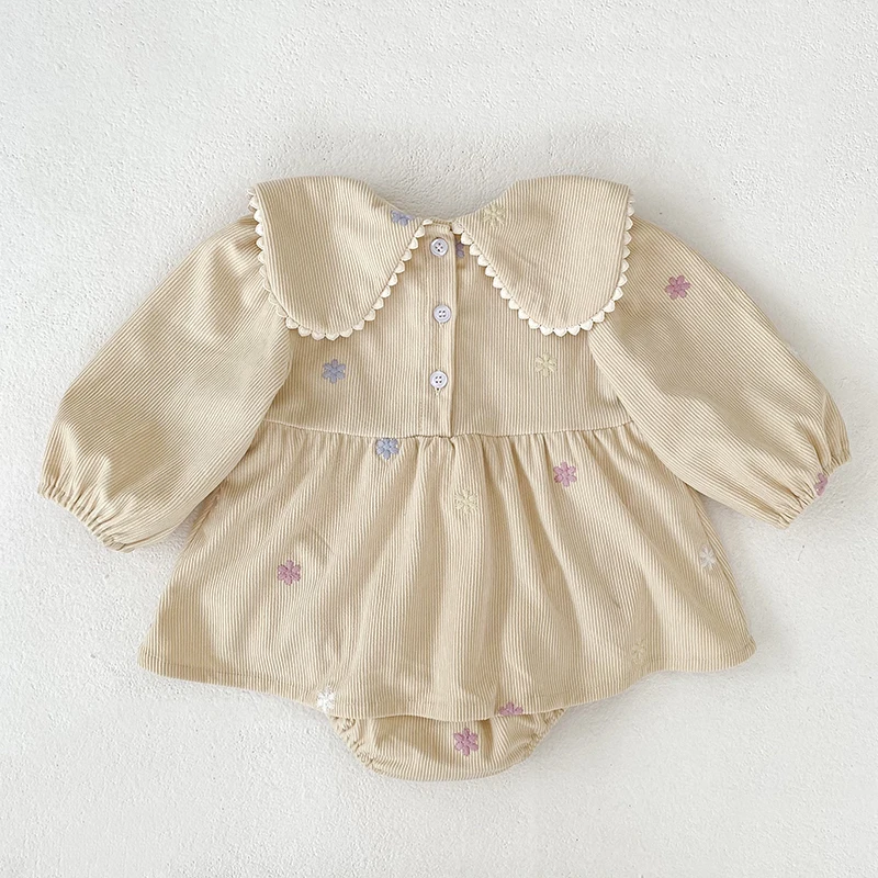 2026 Baby-Mädchen-Stramplerkleid Frühling Herbst Langarm Bunte Blumenstickerei Gestreifter Säuglings-Body Neugeborenes Mädchen 0-24M – Detail 3
