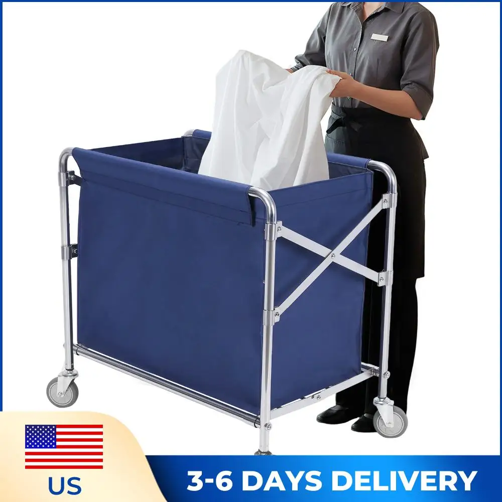 

Large Collapsible Laundry Cart with Wheel Stainless Steel Oxford Rolling Laundry Hamper for Hotel/Nursing Home/College/Groceries