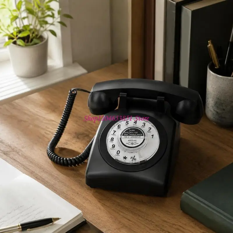 Home and Office Telephone with Turning Number Wheel, ABS Body, Corded Receiver, and Traditional Desk Form for Routine Calls 
