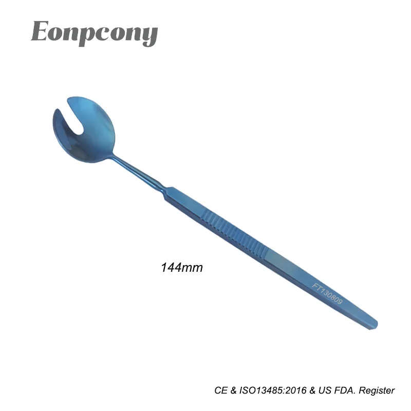 Instrumentos cirúrgicos oftálmicos, Instrumentos cirúrgicos oftálmicos, Mine Ennation Spoon, Cureta Dilator and Probe Spoon, Liga de titânio