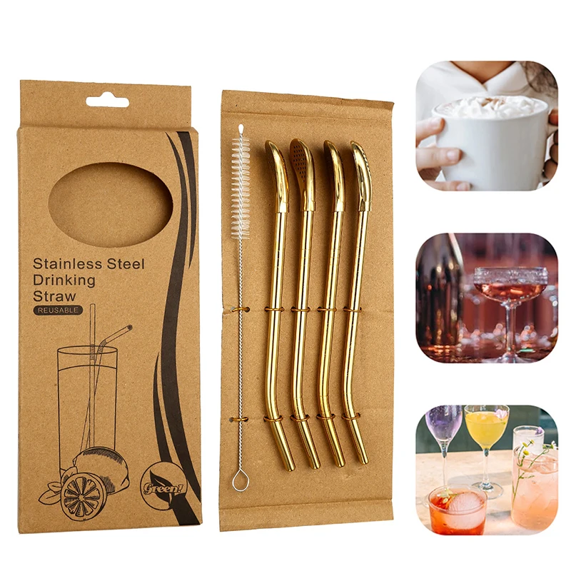 304 Stainless Steel Straw Spoon Set For Beverage Stirring And Filtering 18cm