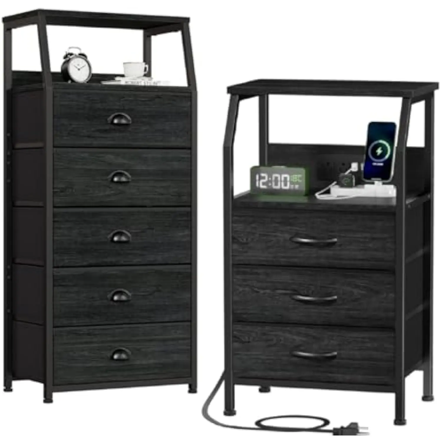 

Наборы комодов и тумбочек, черный комод с 5 ящиками + прикроватная тумбочка с зарядной станцией