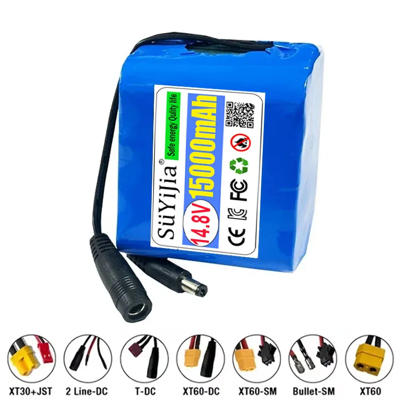 

Перезаряжаемый литиевый аккумуляторный блок 4S3P 14,8 В 15000 мАч 18650, 14,4 В 15 Ач со встроенной интеллектуальной системой BMS + зарядное устройство 16,8 В 2 А.